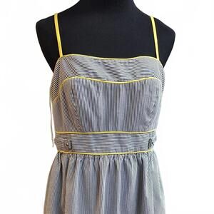 London Times Vintage Chic Striped Summer Dress with Yellow Accents